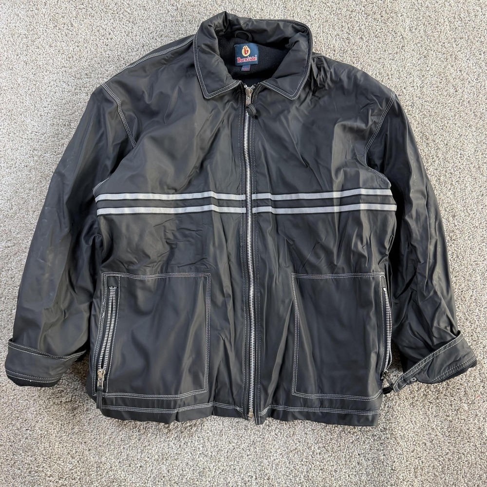 Burnside Jacket Mens Large Black Reflective Motorcycle Full Zip Lined Pockets